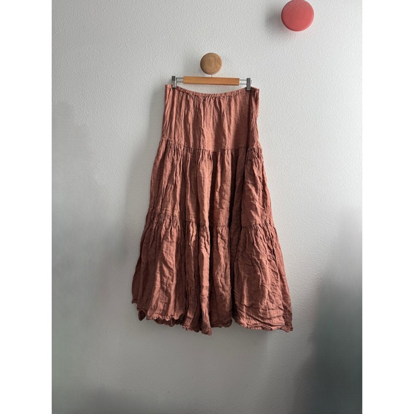 CP Shades Dresses & Skirts - CP Shades Linen Tiered Maxi Skirt Terracotta Clay Boho Made in USA Large